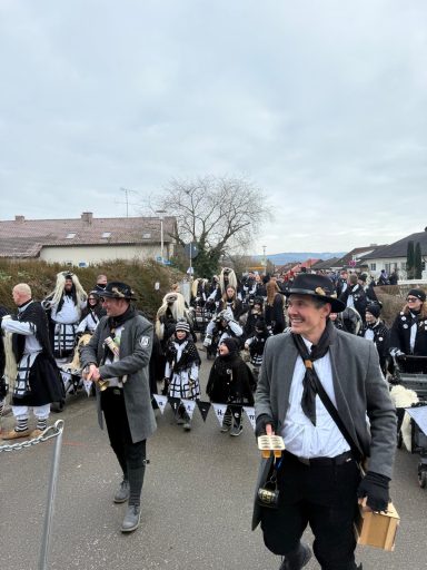 Festlicher Umzug mit Musikanten in traditioneller Kleidung und Instrumenten.